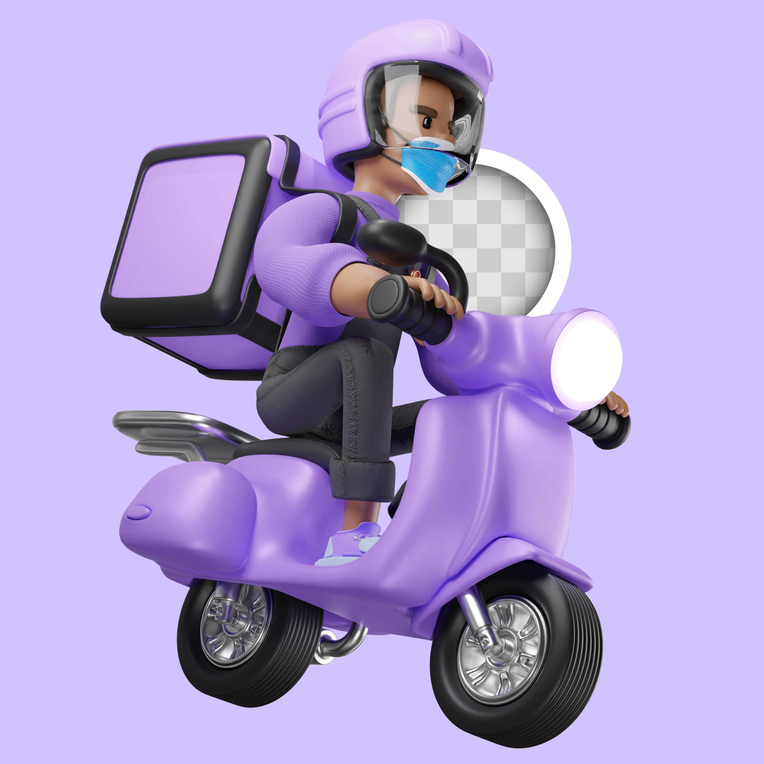 Delivery character with scooter with face mask. 3d illustration Delivery character with scooter with face mask. 3d illustration
